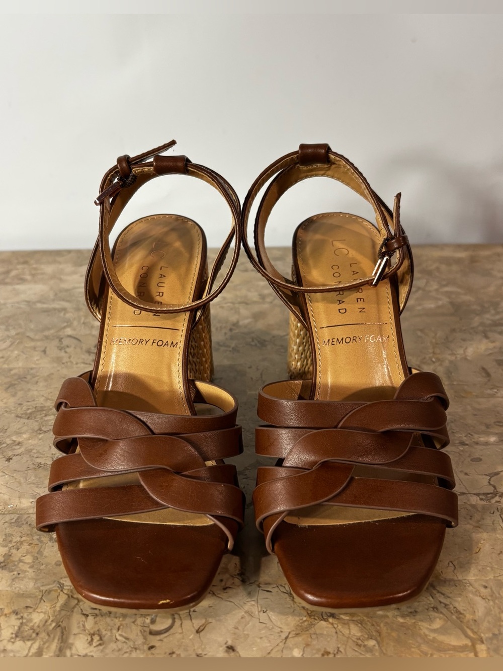 LC Lauren Conrad Bluegum Brown High Heel Sandals Size 6